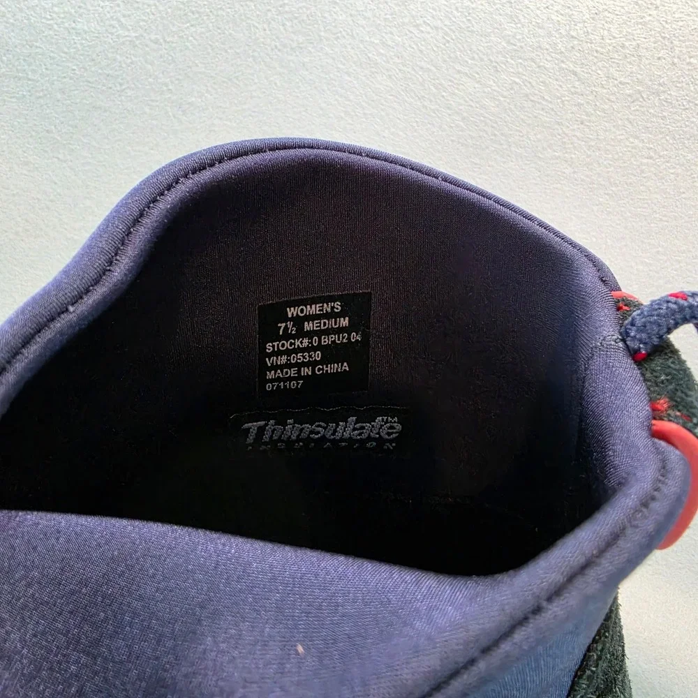LL Bean Womens Black Suede Thinsulate Winter Boots Navy Neoprene 7.5 M 05330